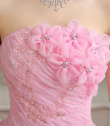 Real Photo vestido de noiva de 2017 New Koreal Style Flowers Strapless Pink Red Princess bridal Wedding Dress Lace Up Ball Gown
