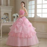 Real Photo vestido de noiva de 2017 New Koreal Style Flowers Strapless Pink Red Princess bridal Wedding Dress Lace Up Ball Gown