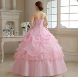 Real Photo vestido de noiva de 2017 New Koreal Style Flowers Strapless Pink Red Princess bridal Wedding Dress Lace Up Ball Gown