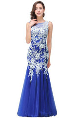 Real Photo Mermaid White Lace Royal Blue Long Evening Dress 2017 Elegant Robe De Soiree Longue Evening Gowns