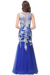 Real Photo Mermaid White Lace Royal Blue Long Evening Dress 2017 Elegant Robe De Soiree Longue Evening Gowns