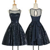 Real Photo Grace Karin Cocktail Dresses Navy Blue Short Cocktail Party Dress Luxury Sequins Sparkling Knee Length Cocktail Dress