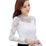 S-5XL Lace Blouse 2018 Women Blouses Shirts Elegant Black White Crochet Long Sleeve Blouse Shirt Chemise Femme Ladies Tops B803