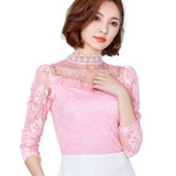 S-5XL Lace Blouse 2018 Women Blouses Shirts Elegant Black White Crochet Long Sleeve Blouse Shirt Chemise Femme Ladies Tops B803