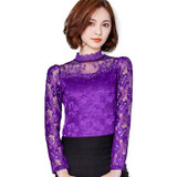 S-5XL Lace Blouse 2018 Women Blouses Shirts Elegant Black White Crochet Long Sleeve Blouse Shirt Chemise Femme Ladies Tops B803