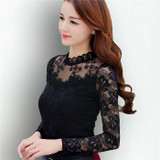 S-5XL Lace Blouse 2018 Women Blouses Shirts Elegant Black White Crochet Long Sleeve Blouse Shirt Chemise Femme Ladies Tops B803
