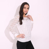 S-5XL Blusas 2017 Spring Summer Women Long Sleeve White Lace Floral Blouse Shirts O neck Hollow Out Sexy Casual Tops Plus Size