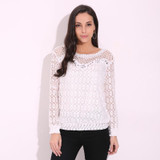 S-5XL Blusas 2017 Spring Summer Women Long Sleeve White Lace Floral Blouse Shirts O neck Hollow Out Sexy Casual Tops Plus Size