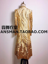 S-5XL 2017 NEW Men's slim Male DJ singer bigbang GD Golden color embroidery long umbrella coat Men plus size costumes clothing