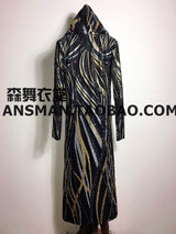 S-5XL 2017 NEW Men's slim Male DJ singer bigbang GD Black gold sequins cloak long coat Men plus size costumes clothing