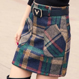 S-3XL New Women's Woolen Blends Skirt Winter 2017 Spring Autumn Fashion Elegant Plaid Thick Slim Short Skirt Girl Female Cotton