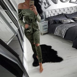 S-2XL Elegant Rompers Women velvet Jumpsuit Fashion Bodysuit long Sleeve off shoulder hole Romper Playsuits Long Pants