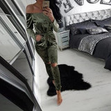 S-2XL Elegant Rompers Women velvet Jumpsuit Fashion Bodysuit long Sleeve off shoulder hole Romper Playsuits Long Pants