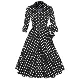 S- 4XL Women Dress Vintage 1950s 60s Rockabilly Floral Print Autumn Three Quarter Elegant Plus Size Dresses Tunic Vestidos
