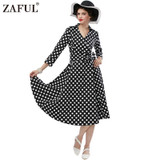 S- 4XL Women Dress Vintage 1950s 60s Rockabilly Floral Print Autumn Three Quarter Elegant Plus Size Dresses Tunic Vestidos