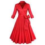 S- 4XL Women Dress Vintage 1950s 60s Rockabilly Floral Print Autumn Three Quarter Elegant Plus Size Dresses Tunic Vestidos