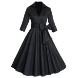 S- 4XL Women Dress Vintage 1950s 60s Rockabilly Floral Print Autumn Three Quarter Elegant Plus Size Dresses Tunic Vestidos