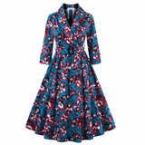 S- 4XL Women Dress Vintage 1950s 60s Rockabilly Floral Print Autumn Three Quarter Elegant Plus Size Dresses Tunic Vestidos