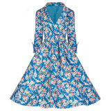 S- 4XL Women Dress Vintage 1950s 60s Rockabilly Floral Print Autumn Three Quarter Elegant Plus Size Dresses Tunic Vestidos