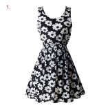 S M L XL XXL XXXL 2016 Summer Women Casual Bohemian Floral Sundress Printed Sleeveless Beach Chiffon Dress