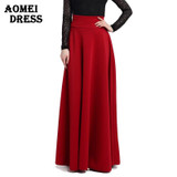 S M L 5XL New High Waist Pleat Elegant Skirt Wine Red Black Solid Color Long Skirts Women Faldas Saia 5XL Plus Size Ladies Jupe