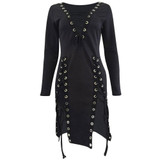 S - XXXL Plus Size Women Party Dresses 2017 Autumn V Neck Long Sleeve Lace Up Mini Dress Sexy Split Night Club Bandage Dress
