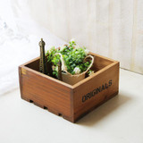 Retro wooden home/office desktop storage box multifunctional sundries box fleshy flower pot