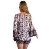 Retro Women Sexy V-neck Floral Playsuit Long Sleeve Club Playsuits Romper
