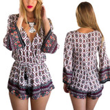 Retro Women Sexy V-neck Floral Playsuit Long Sleeve Club Jumpsuit Romper Trouser