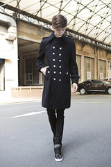 Retro Vintage Men's Double Breasted Trench Coat Overcoat Jacket Wool Outerwear Winter Military Black