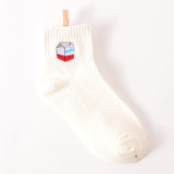 Retro Style Kawaii Women's Heart Milk Box Four Leaf Clover Tongue Cartoon Short Socks Cute Preppy Style White Cotton Sock