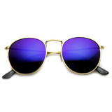 Retro P3 Round Flash Color Mirror Lens Metal Sunglasses