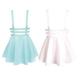 Retro Hollow Mini Skater Cute Women Suspender Clothes Straps High Waist Skirt