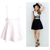 Retro Hollow Mini Skater Cute Women Suspender Clothes Straps High Waist Skirt