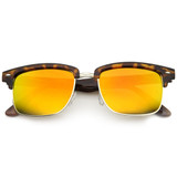 Retro Half Frame Horned Rim Mirror Lens Sunglasses 9741