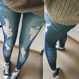 Retro Denim Pants Women Skinny Slim Distressed Stretchy Jeans Leggings Jegging Pants Casual