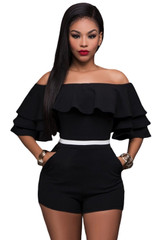 2017 Summer New Sexy Elegant Style Jumpsuit Off Shoulder Ruffle Party Romper Short Playsuits Women Overalls LC64252