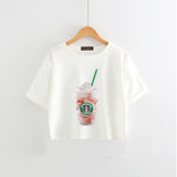 2017 Summer New Harajuku Women T Shirt Korean Style Ice Cream Print Loose Crop Tops Kawaii Girl's T Shirts Female Tees KbDd10