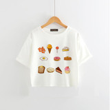 2017 Summer New Harajuku Women T Shirt Korean Style Ice Cream Print Loose Crop Tops Kawaii Girl's T Shirts Female Tees KbDd10
