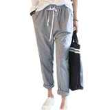 2017 Summer New Fashion Casual Pants Female Elastic Waisted Trousers Stripe Harem Pants Women Plus Size Capris Hot Sale Pantalon