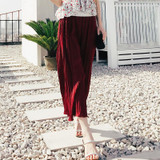 2017 Summer New Bohemian Style For Women Wild Loose Elastic Waist Ankle-Length Pants Solid Chiffon Pleated Wide Leg Trousers