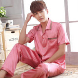 2017 Summer Men Silk Pajamas Sets Sleepwear Short Sleeve Pyjamas Loungewear Plus Size 3XL Casual Thin Plus Size lounge Set