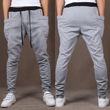 2017 New Men Casual Drawstring Trousers Side Pockets Elastic Waist Long Harem Pants