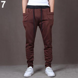 2017 New Men Casual Drawstring Trousers Side Pockets Elastic Waist Long Harem Pants