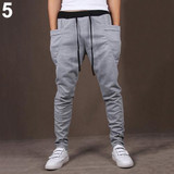 2017 New Men Casual Drawstring Trousers Side Pockets Elastic Waist Long Harem Pants