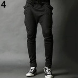 2017 New Men Casual Drawstring Trousers Side Pockets Elastic Waist Long Harem Pants