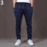 2017 New Men Casual Drawstring Trousers Side Pockets Elastic Waist Long Harem Pants