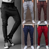2017 New Men Casual Drawstring Trousers Side Pockets Elastic Waist Long Harem Pants