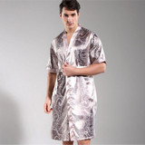 2017 New Male Pajamas Print Men's Half Sleeves Sleepwear Pyjamas Mens Faux Silk Satin Pajamas Males Sleepwear Pajamas Robe Sets