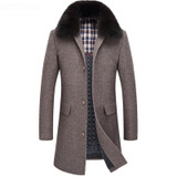 2017 New Long Fox Fur Collar Winter Coat Mens Wool Thick Warm Single Breasted Plaszcz Meski